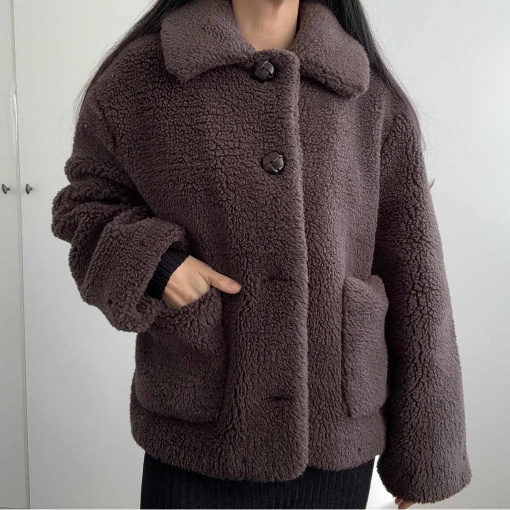 Zara Chocolate Teddy Jacket XS - Picture 2 of 8